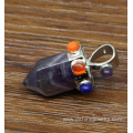 Short Design Natural Hexagonal Stone Pendant Multi Colors